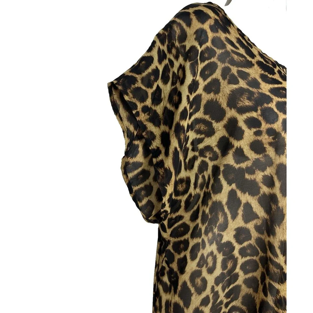Cha Cha Vente Leopard Print High Low Top Plus 2X Tunic Short Sleeve Sheer Blouse - Picture 6 of 8
